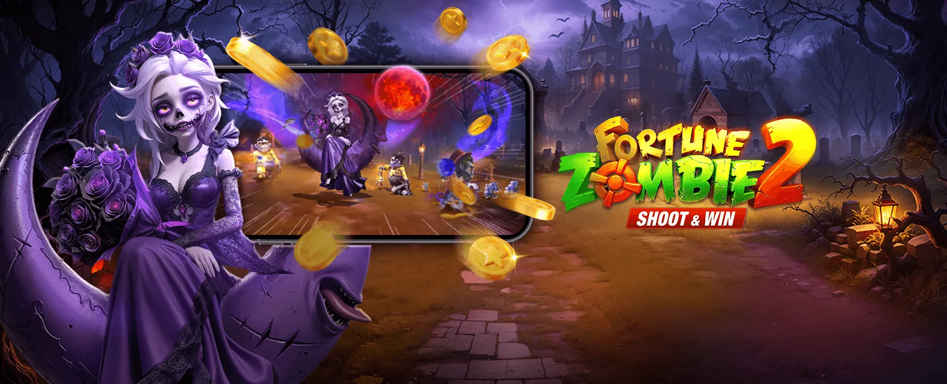 Fortune Zombie 2 Game Banner - Purple Zombie Queen